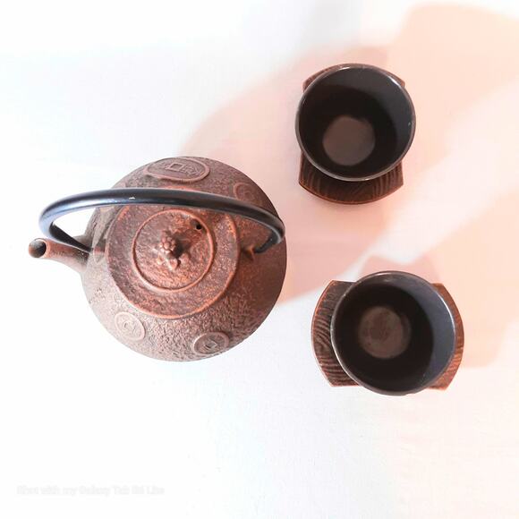 Unsigned Nanbu Cast Iron Japanese Teapot Cups And Saucers Set - Picture 2 of 16